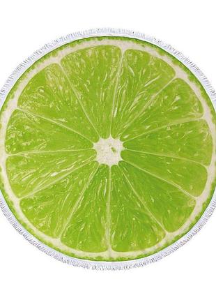 Килимок пляжне покривало лайм підстилка мікрофібра махра кругле рушник 150 см з бахромою