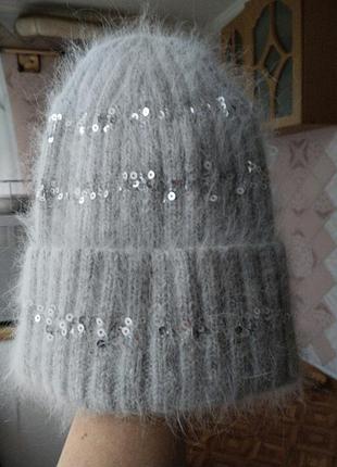 Теплая женская шапка из ангоры+кашемир