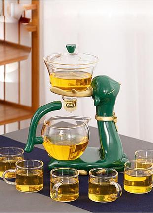 Сервиз ленивый чай + 6 чашек олень зеленый 350мл , заварочный чайник, чайный сервиз