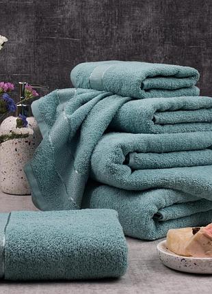 Рушник махровий 40*70 см бордюр сатин для обличчя бірюзовий