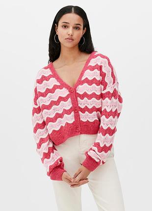 Трендовый ажурный вязаный кардиган на пуговицах р.18-20