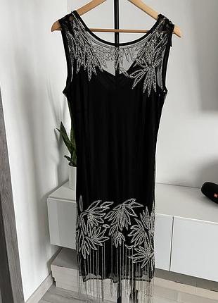 Платье в бисере пайетках черная гетсби чикаго празднично с осью корпоратив