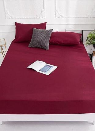 Простынь на резинке 140х200х25см+ наволочки 50х70 2шт поплин люкс бургунд moonlight