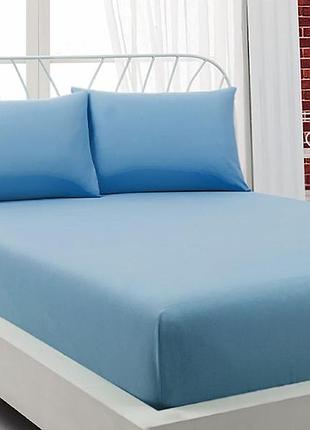 Простынь махровая на резинке с наволочками 160х200+50х70(2) голубой
