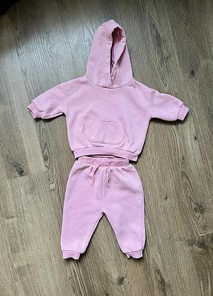 Дитячий спортивний костюм рожевий на флісі теплий 6-9 місяців