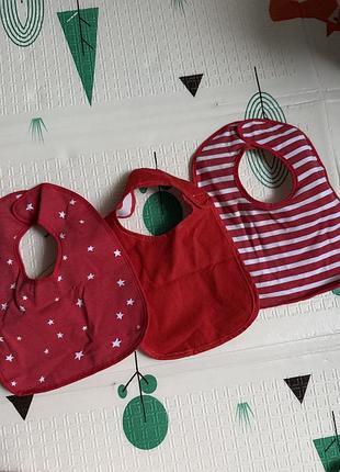 Новогодние нагрудники слюнявчики 3 шт набор 6м+