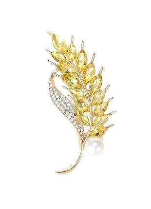Брошка булавка колосок пшеницы со стразами желтая, брошь (158511310)