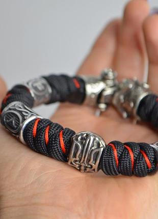 Браслет с тигром гербом украины и рунами старшего футарка + брелок в подарок