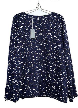 Качественная темно-синяя блузка с принтом дикой природы р.16