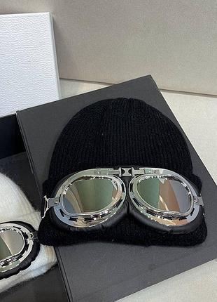 Шапка c.p. company с двумя линзами очками унисекс черная one size (n9822)
