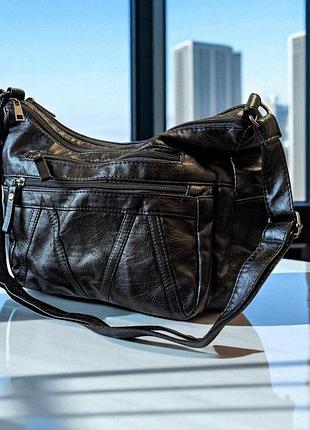 Сумка женская мягкая варенка на змейке с длинной ручкой кросс- боди 26х20х11 см 120-3 черный, 27