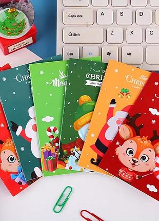 Новогодние рождественские мини блокноты с сантой оленями снеговиком 10 шт набор