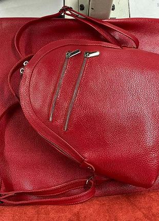 Рюкзак из натуральной кожи среднего размера итальянская фурнитура разные цвета кожи красный флотар