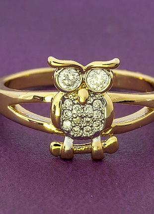 Кольцо с фианитами "сова" позолота 18к - 16размер