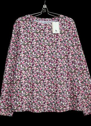 Цветочный хлопковый лонгслив прямого кроя р.16