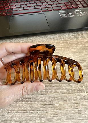 Затискач для волосся великої зубчики 10.5 см, різні кольори, ціна за 1 шт., крабик аксесуар для зачісок тигровий