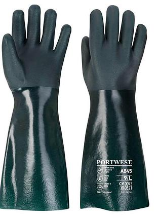 Рукавицы с двойным пвх покрытием portwest a845, длина 45см, цвет: зеленый