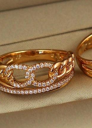 Кольцо xuping jewelry звенья цепи с камешками р 18 золотистое