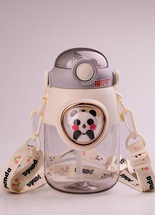 Детская бутылка для воды с трубочкой 820 мл с ремешком и ручкой белый