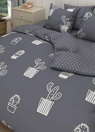Комплект постельного белья кактусы серый а/ горошек серый в