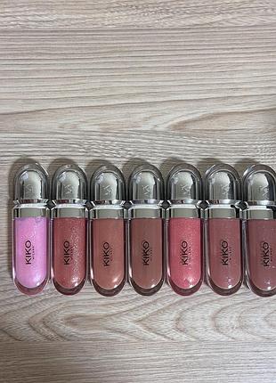 Блиск для губ kiko milano 3d hydra lipgloss у відтінках 05, 17, 19, 20, 26, 32, 35.