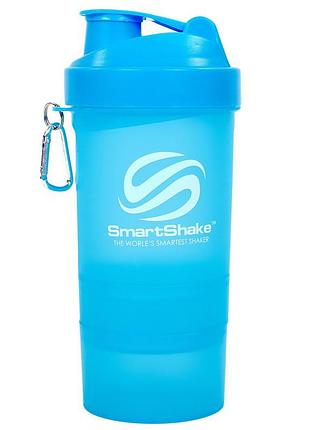 Шейкер 3-х камерный smart shaker slim 400+100мл голубой