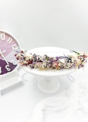 Вінок лавандовий для весільної церемонії з сухоцвітами