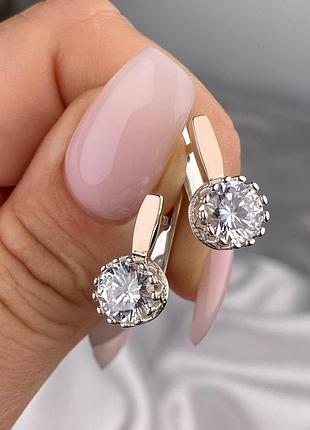 Серебряные серьги с золотом и цирконом