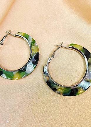 Сережки жіночі кільця кольорові зеленые