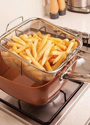 Сковорода-фритюрница unique un-5251. квадратная (24 см), 4-в-1, керамика ti-cerama, индукция