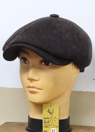 Кепка шерстяная мужская восьмиклинка хулиганка твид 25/11 тёплая comfort heads осень зима флис уши коричневая 60