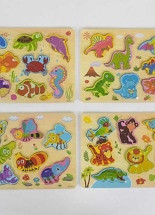 Игрушка деревянная игра 2в1 с 37723 (70) 4 вида, "вкладыши-пазлы"