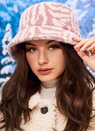 Стильна панама забарвлення зебри (6083) темна пудра + світла пудра