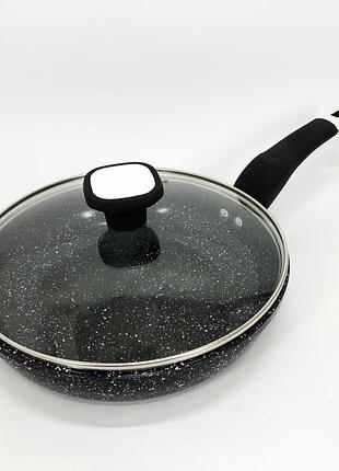 Сковорода unique un-5114 22 см с крышкой гранит светлый многослойное покрытие