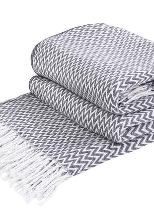 Плед хлопковый зиг-заг серый love you 140 x 200 см