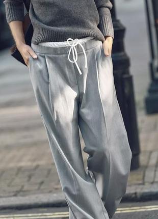 Новые.штаны широкие с двойным поясом zara wide-leg double waist pants grey
