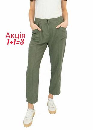 Льон + віскоза штани next брюки з високою посадкою кольору хакі