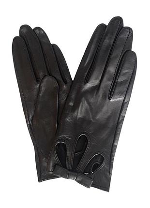 Кожаные женские черные перчатки без подкладки с бантиком pitas 0453 6.5