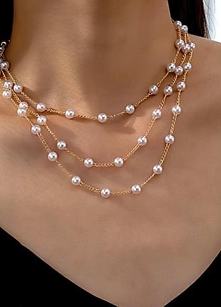 Чокер ожерелье колье трехуровневое