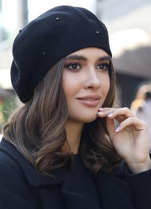 Берет «алеста» с жемчужинами (6071) черный
