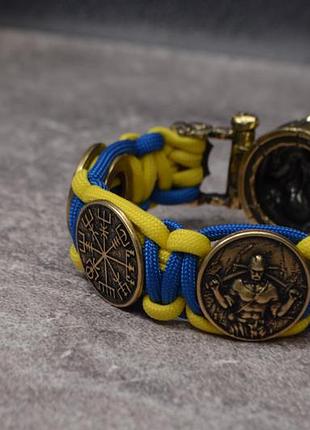 Браслет патриот с львом, вегвизиром, казаком, викингом и коловратом из бронзы ручного литья