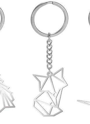 Набір з 3-х брелоків vassago з нержавіючої сталі, дизайн із вирізами, єдиноріг, лисиця, паперовий журавель