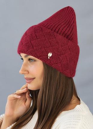 Шапка с широким отворотом диамант (7226) бордовый