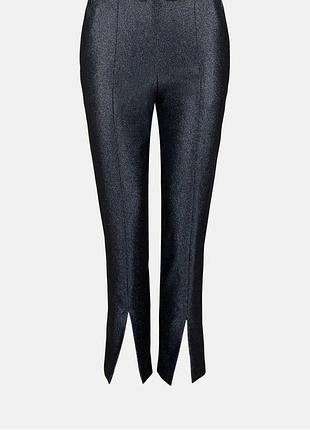 Вечерние праздничные блестящие эластичные довольно плотные брюки серебристые с напылением 14 размер