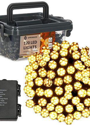 Гирлянда на батарейках springos 9 м 120 led cl0174 warm white