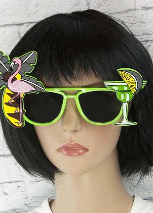 Очки гавайские фламинго коктейль (зеленые)