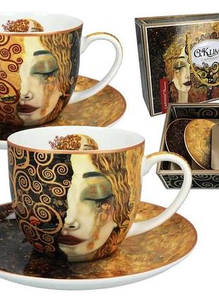Набор 2 кружки и два блюдца фарфоровые carmani г. климт золотые слезы, 250 мл (532-7406)