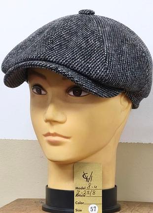 Кепка шерстяная мужская ткань пальтовая полу шерсть теплая восьмиклинка 25/8 comfort осень зима флис уши 58