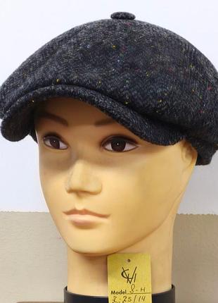 Кепка шерстяная мужская англия шерсть 25/14 теплая восьмиклинка серая comfort heads осень зима флис уши