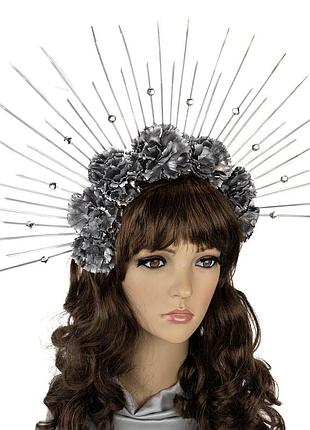 Украинский веночек корона с лучами 52510 с гвоздиками (серебряный)